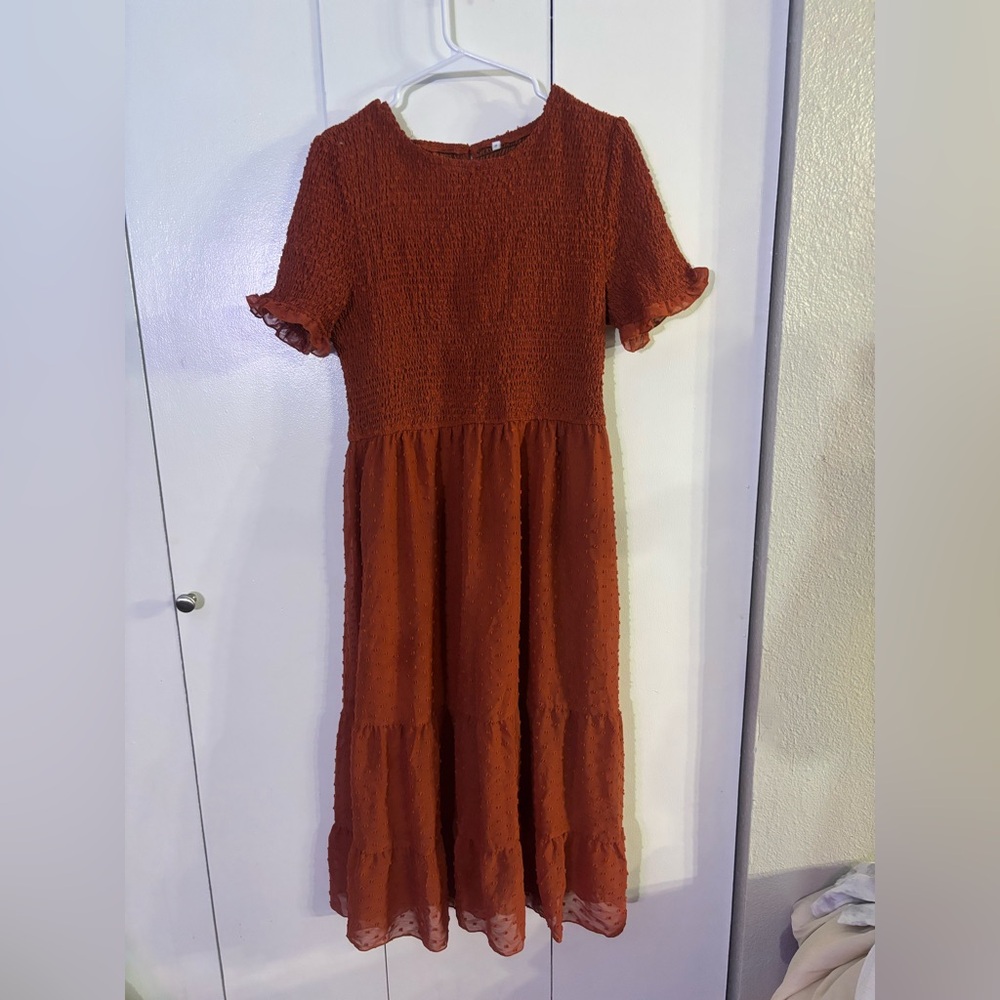 Burnt Orange Smocked Dress